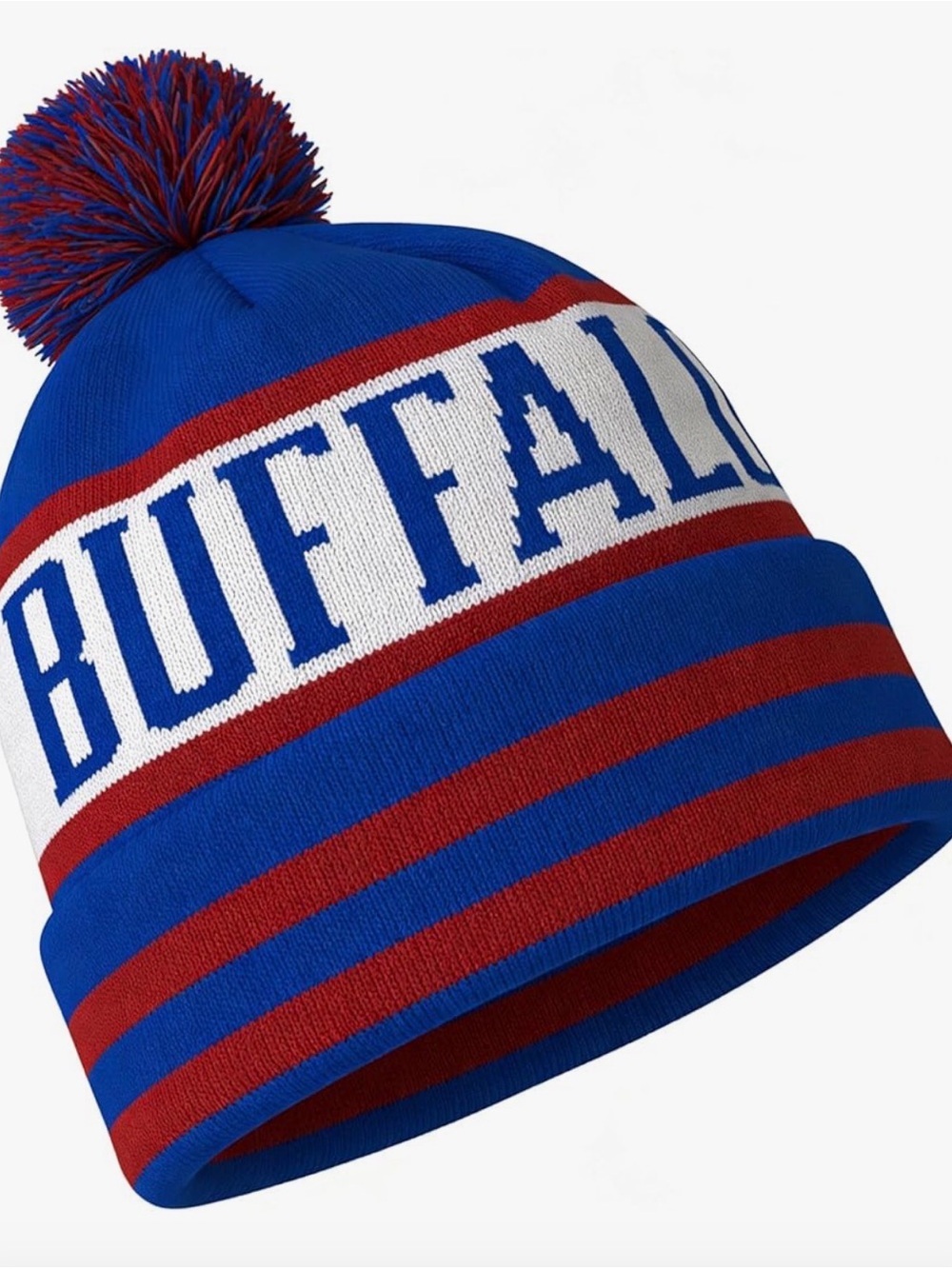 Buffalo David Bitton Knit Pom Beanie in Blue, Red & White